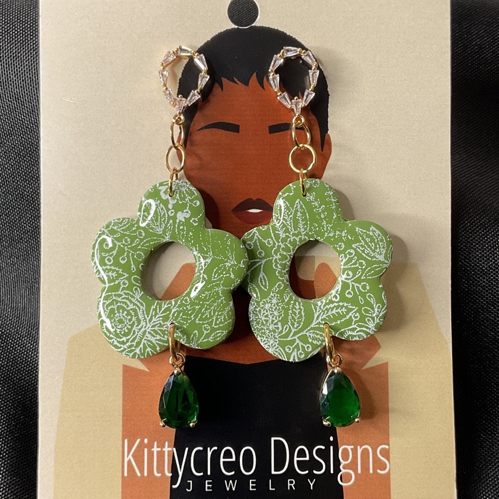 Green Floral Artisan Earrings